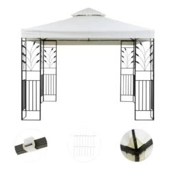 Odeon Beige Pavillon Partyzelt Festzelt 3x3m Stahl Polyester Hellbeige -Der Grillgarten Winkels 10030687 yy 0003 detail Blumfeldt Odeon Beige Pavillon Partyzelt hellbeige