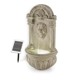 Löwenstein Wandbrunnen Gartenbrunnen Solar 2W LED Polyresin Steinoptik -Der Grillgarten Winkels 10031400 yy 0005 front Blumfeldt Loewenstein Wandbrunnen 2W Steinoptik
