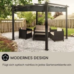 Pantheon 3x3 Pergola Vordach 3x3m Aluminium Sonnendach Polyester Grau -Der Grillgarten Winkels 10031882 DE 0006 usp