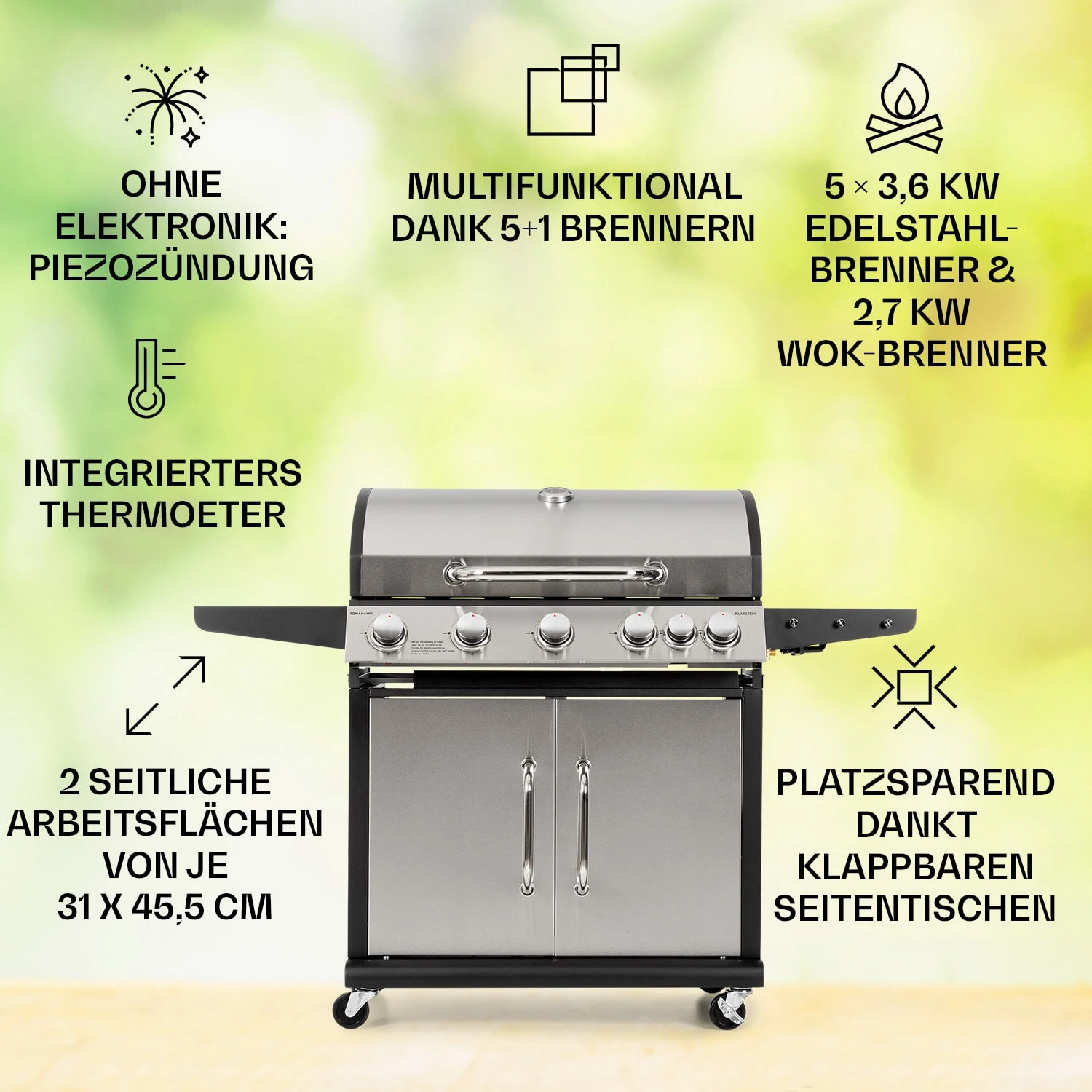 Tomahawk Gasgrill 5x3,6 KW + 2,7 KW Brenner 80x43,5 Cm Grill Edelstahl 4 Tomahawk Gasgrill 5x3,6 KW + 2,7 KW Brenner 80x43,5 Cm Grill Edelstahl – Bild 2